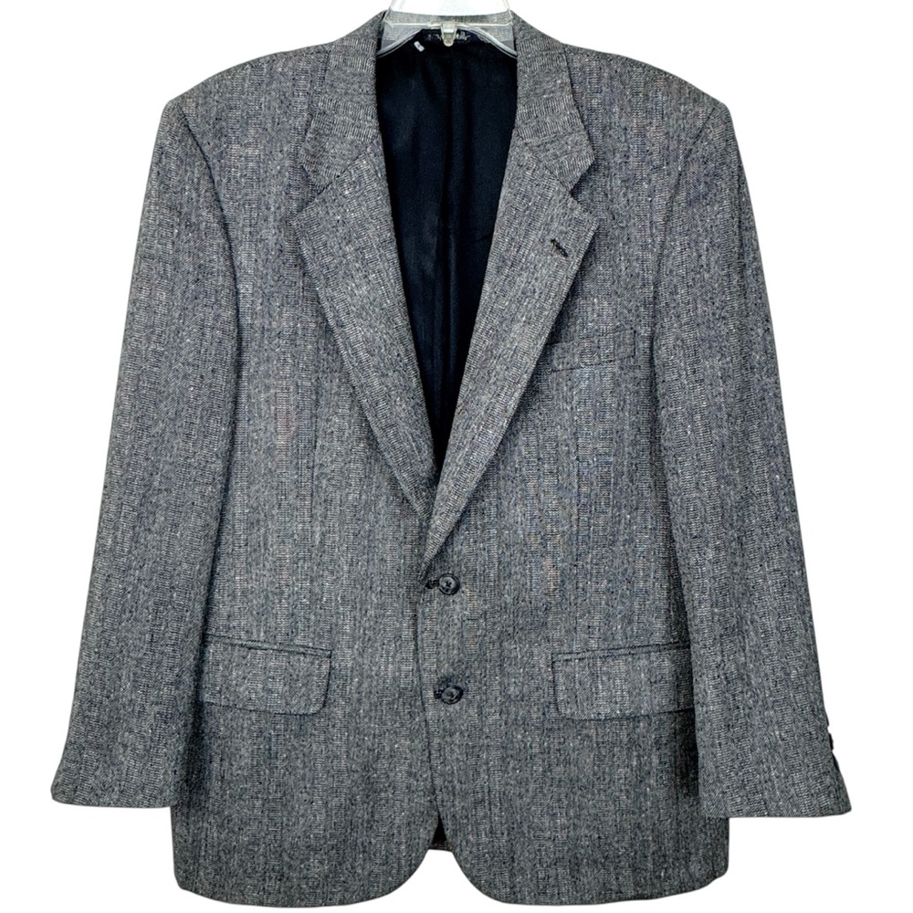 Vintage Burberrys Herringbone Overcheck Sport Coat Wool Blazer Gray